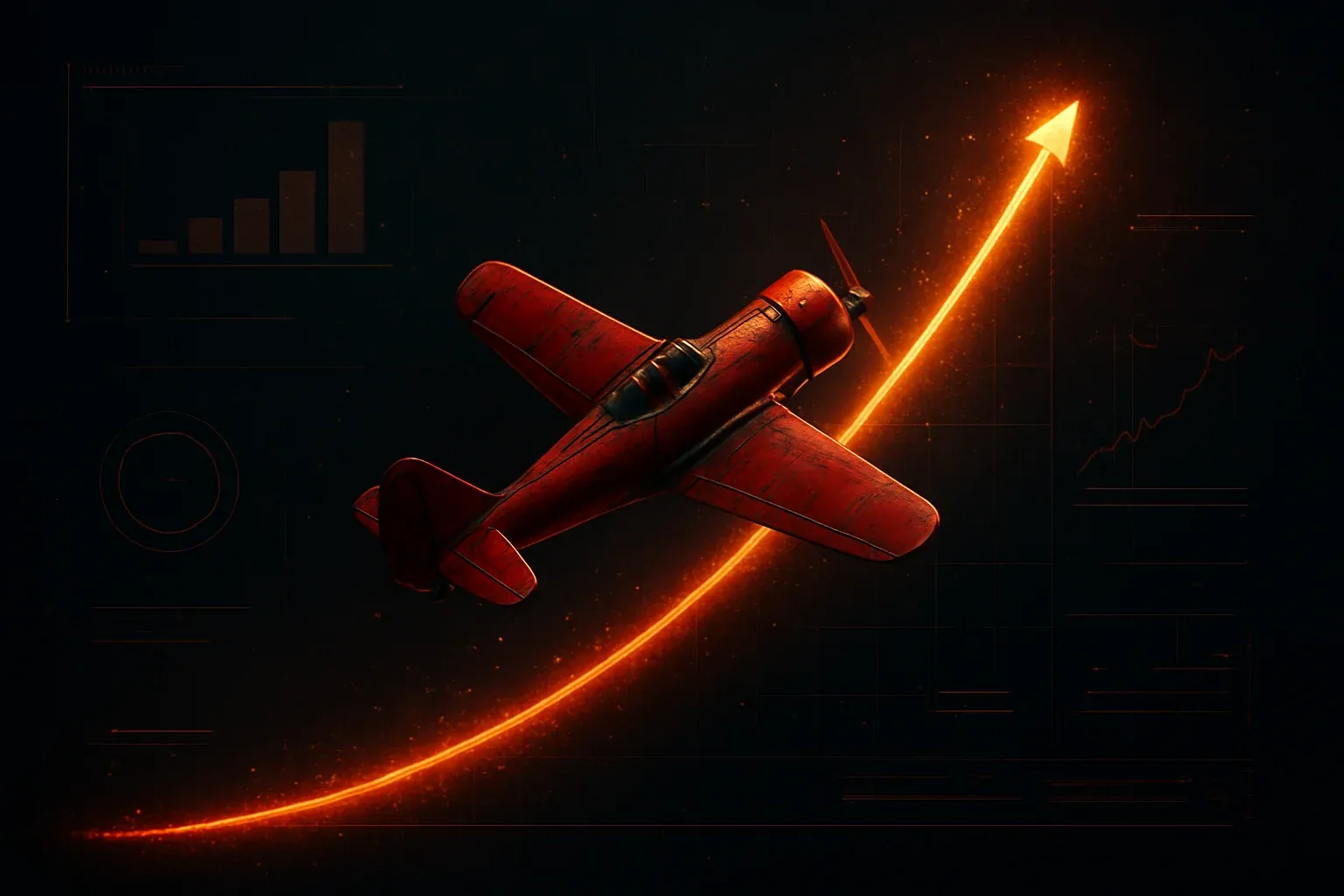 Hyperrealistic red aviator plane soaring upward with glowing multiplier trail